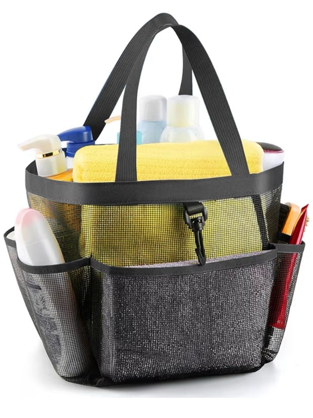 Black Mesh Tote Organizer with Side Pockets
